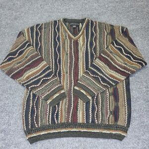 Vintage 90s Coogi Style 3D Knit Crewneck Pullover Grandpa Sweater Men's Size XL
